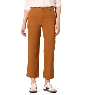 Amazon Essentials Damen Knöchellange Hose mit weitem Bein, hohe Taille, schmale Passform, Khaki, Karamell, 2 Short