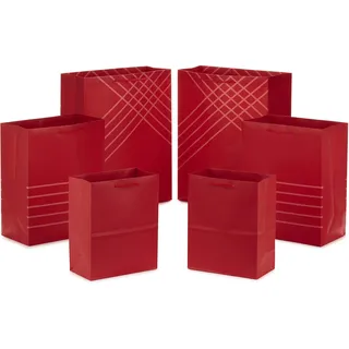 hallmark Rote Geschenktüten in verschiedenen Größen (6 Stück: 2 mittelgroße 22,9 cm, 2 große 27,9 cm, 2 extra große 35,6 cm) für Weihnachten, Geburtstage, Abschlussfeiern, Vatertag, Babypartys,