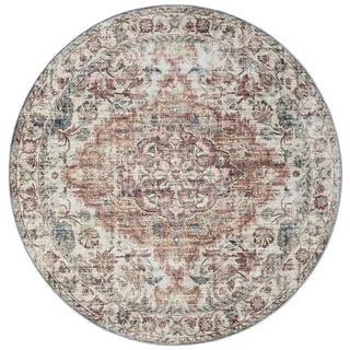 benuta Vintage-Teppich George waschbar ø 160 cm rund , Multicolor , Kunststoff , Vintage , Rund , 160x160 cm , Oeko-Tex® Standard 100 , in verschiedenen Größen erhältlich, rutschfeste Unterfläche, waschbar , Teppiche und Böden, Teppiche, Vintageteppiche