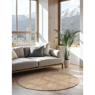 HANSE HOME Teppich Rund – Natur Wohnzimmerteppich aus 100% Jute - Handgewebt & Natürlich – Boho Naturfaser Wohnzimmer, Schlafzimmer, Esszimmer – Natur Gold, Ø 200cm