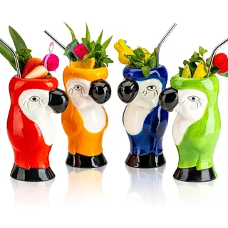 USEEKRIL 700ML Tiki Becher für Cocktails, 4er-Set – große Tiki-Becher aus Keramik, Tiki-Gläser, süße exotische Cocktailgläser