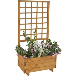 GASPO Blumenkasten mit Rankgitter, Pflanzkübel aus Holz für Balkon und Garten, inklusive Rankhilfen für Kletterpflanzen, Sichtschutz,Farbe Honig, 68 cm x 37 cm x 140 cm, Made in Austria