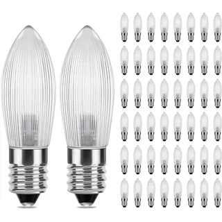 DiCUNO E10 LED Riffelkerze, 50x Spitzkerze, 0,2W ersetzt 1W, 5-55V | E10 Topkerze Warmweiß 2300K, LED Ersatzbirne für Schwibbogen, Lichterbogen, Adventsleuchter, Lichterkette, Fensterdeko
