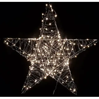LED Metall Stern silber mit Timer - 120 LED / 58 cm - Outdoor Weihnachtsdeko Fensterdeko Weihnachtsstern beleuchtet für Außen - Silber