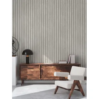 A.S. Création PintWalls Vliestapete mit Wandpaneel-Motiv 0,53 x 10,05 m 391095 Grau/Creme