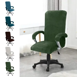 YushengTai Samt Bürostuhl Bezug, Stuhlhussen mit Armlehne, Sitzbezug Bürostuhl, Hohe Lehne Sitzbezug, Gaming Stuhl Bezug, Hussen für Stühle mit Armlehnen, Abnehmbare, Elastische (Dunkelgrün, XL)