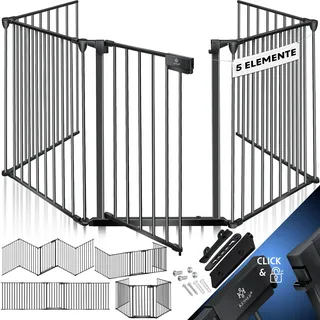 KESSER® Kaminschutzgitter mit Tür Metall Ofenschutzgitter Laufgitter, für Kinder-Sicherung - Schwarz