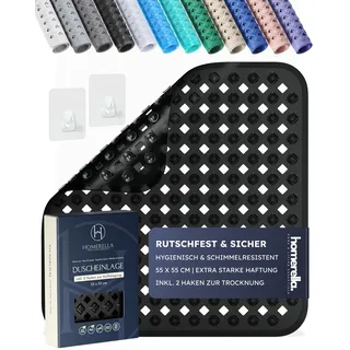 Homerella Homerella® Duschmatte rutschfest - 100% BPA frei - Inkl. 2 Haken zum Aufhängen 53x53cm - Antirutschmatte Dusche hautsensitiv & schimmelresistent - Duscheinlage maschinenwaschbar