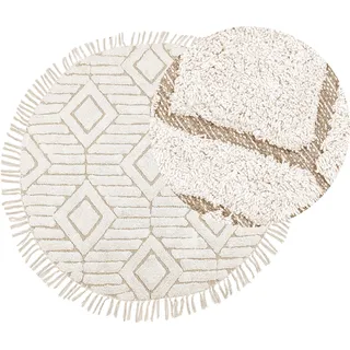 Beliani Teppich hellbeige ⌀ 140 cm Fransen HORASAN