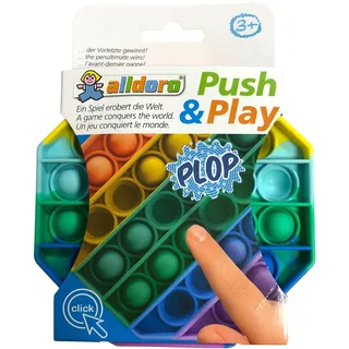 alldoro 63065 - Push & Play Silikon Fidget Spielzeug ca. 12 cm achteckig, Pop it Anti Stress Fingerspielzeug, Bubble Push für Stressabbau, Geschicklichkeitsspiel für Kinder und Erwachsene, Regenbogen