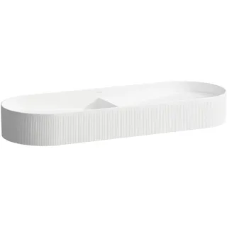 LAUFEN Sonar Doppelwaschtisch-Schale mit Textur, ohne Hahnloch, ohne Überlauf, 1000x370mm, inklusive Keramikabdeckung für Ablaufventil, weiß, H8123494001121, Farbe: Weiß mit LCC