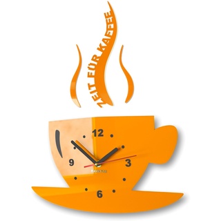 FLEXISTYLE Tasse Zeit für Kaffee Moderne Küche Wanduhr, 3D römisch, wanduhr deko (gelb)