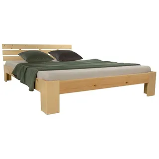 Homestyle4u Holzbett 160x200, Doppelbett mit Lattenrost Natur Kiefer Massivholz