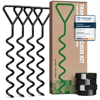 GardenGloss Bodenanker Trampolin Set (4 Stück) – 40cm Robuste Erdanker für Trampolin – Schraubanker zum Eindrehen zur sicheren Befestigung im Boden
