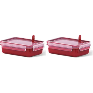 Emsa Mikrowellendose Clip & Micro 517772 | Mikrowellenventil | 0,8 L | Lunchbox | Integrierte Maßeinteilung | Made In Germany | Rot/Transparent (Packung mit 2)
