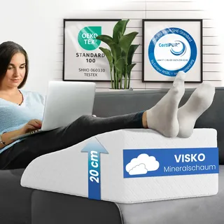 ELONEO Venenkissen Beinhochlagerungskissen aus Memory Foam, Beinkissen zur Entlastung, Lagerungskissen mit abnehmbaren Bezug, 65x40x20 cm, weiß