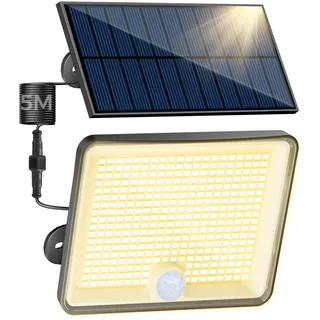 Peasur 3000K Solarlampen für Außen mit Bewegungsmelder, 348 LED Solar Strahler Außen, IP65 Wasserdicht Solarleuchten 3 Modi Solarlampe Garten mit 5m Kabel