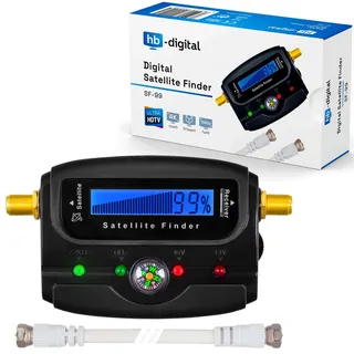 HB DIGITAL SATFINDER mit LCD Anzeige Kompass und Ton + F-Verbindugskabel + Deutsche Anleitung + vergoldete Anschlüsse * zur Justierung Ihrer Sat Antenne * mit Horizontal/Vertikal und 22kHz Anzeige