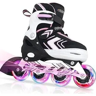 Nattork Inliner für Kinder Verstellbare Inline Skates, 4 Größen Kinder Inline Roller Skates mit Beleuchteten, Kinder Inliner Rollschuhe für Anfänger