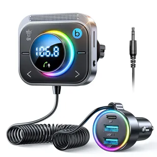 JOYROOM 96W Bluetooth 5.4 Adapter Auto【60W PD & 2*18W QC 3.0】Musik FM Transmitter Auto Bluetooth【Bass Boosted & Hi-Fi】Freisprechanlage Autoladegerät Zigarettenanzünder Unterstützung Aux & TF Karte