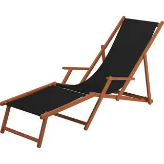 Gartenliege Sonnenliege schwarz Liegestuhl Fußteil Tisch Deckchair Holz Gartenmöbel 10-305 F T - Schwarz