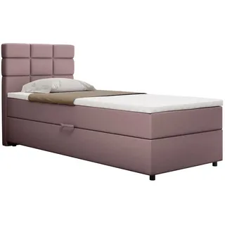 Homesy Boxspringbett 90x200, mit Bettkasten, rosa matratze und Topper, Einzelbett, Reve Panda Möbel - Rosa