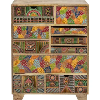 Kare Design Kommode Paradise, Mango Massivholz, Schubladenschrank, handgearbeitet, Stauraum, Wohnzimmer, Flur, Patchwork Muster, bunt, Höhe 88 cm, Beige