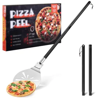 TEAMFAR Pizzaschieber, 20,3 x 22,7 x 113 cm Perforierter Edelstahl Pizzaschaufel Pizza Schieber, Rund Großer Fläche & Abnehmbaren Griff zum Leichten Gleiten auf Pizzastein, Leicht zu Reinigen