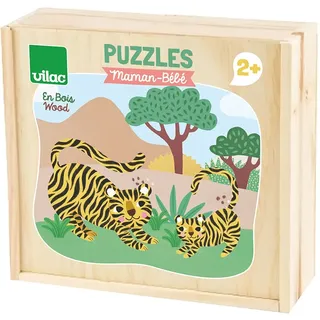 12 Puzzles aus Holz Mutter-Baby Tiere von M.Carlslund in Holzbox Vilac 8569