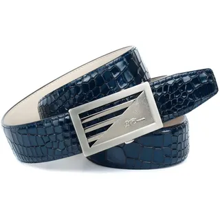Ledergürtel ANTHONI CROWN, Herren, Gr. 85, blau, Rindsleder, Reptilienprägung, festlich, Gürtel Ledergürtel, in Kroko-Design, leicht glänzende Oberfläche, elegant