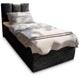 Masseno Boxbett Meril 90 90x200 cm mit Matratze und Topper - Schwarz , Holz , H2 + H3 , 90x200 cm , Schlafzimmer, Betten, Boxspringbetten