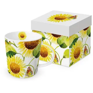 ppd Kaffeebecher Sonnenblumen mit Geschenkbox, Tasse Tiere Blumen Geschenkset, Sonnenblume Schmetterling