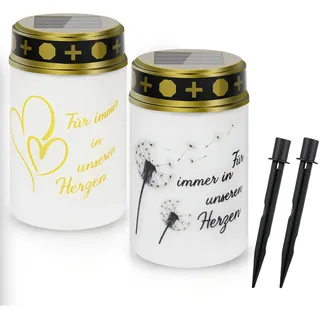 Esoes 2 LED Grablicht Solar Grablichter für Draußen, Grablichter Grabkerzen LED mit Batterie Grabkerze Solar Solarkerzen Außen Wasserdicht