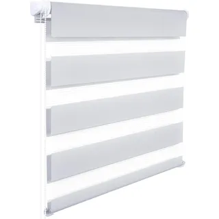 Zebra Rollo - Doppelrollo Tag/Nacht - Verdunkelung - Kettenzug - Deckenmontage - Für Tür & Fenster - 61 x 122 cm - Grau