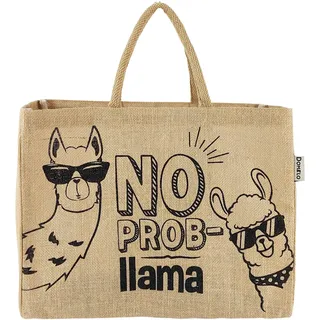 Domelo Einkaufskörbe. Bedruckte Einkaufstasche. Jute Tasche groß. Korbtasche, wasserabweisenden Strandtasche. Jutetaschen Shopper als Shopping bag. Nachhaltige Tragetasche (Lama)