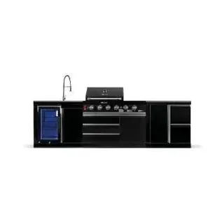 GORILLER® BLACKBACK M8 Outdoor-Küche, Gasgrill mit Kühlschrank-Waschbecken-Kombination, Extra-Arbeitsfläche und Stauraum, Edelstahl, Schwarz - Schwarz
