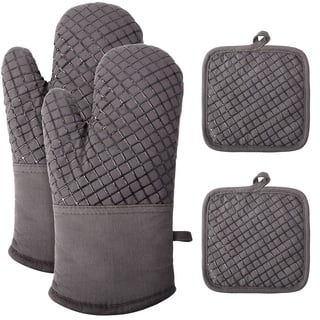 Ofenhandschuhe Topflappen Topfhandschuhe 4er Set – Hitzebeständige und rutschfeste Backhandschuhe, weiche Baumwolle, Lange Flexible Dicke silikon Kochhandschuhe zum Kochen