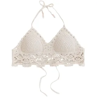 KAHZOR 1 Stück Bikini Boho Top Damen, Cover Up Strand Oberteil Gestricktes, Häkeltop Damen, Gehäkeltes Crop Top Strandponcho Sommer Neckholder Bikini Oberteil
