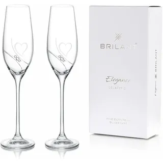 Brilant Romantic Passion Champagnergläser mit Swarovski-Kristallen - Gravierte Herzen, Minimalistisches Design - Sektgläser Hochzeit, Sekt Gläser Set, Aperitifgläser für besondere Anlässe 2 Stck