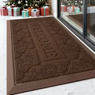 Alishomtll Fußmatte Außen 43x75cm, Innen und Außenbereich Sauberlaufmatte Schmutzfangmatte, Rutschfeste, Wasserdichte und Waschbar Fußabstreifer, Türmatte für Flur Haustür Eingangsbereich Braun