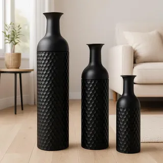 Leewadee 3er Set große Bodenvasen aus Metall - Dekorative hohe Vasen in Schwarz (65/53/41 cm) - Edle Wohnaccessoires für stilvolle Raumgestaltung