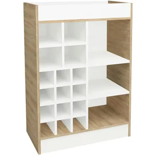 VCM Mid.you Weinschrank Esilo Weiß, Sonoma Eiche, Holzwerkstoff, 70x100x38 cm Küchenregal Regal Weinregal, -