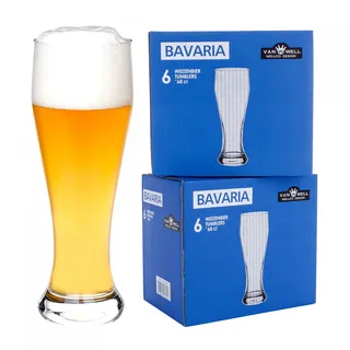 Van Well 12er Set Bavaria Weizenbiergläser 0.5L geeicht klar Weizenglas Weißbier-Glas ideal für Gastronomie und Bar spülmaschinenfest
