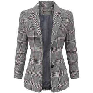 ebossy Damen-Blazer mit Kerbkragen, 2-Knopf-Verschluss, Boyfriend-Schnitt – Hahnentritt-Karo-Jacke/Mantel