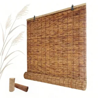 Bambusrollo Wetterfest, Balkon Sichtschutz Wetterfest, Sonnenschutz Rollo Außen, Natur Schilf Vorhang mit Lifter, Retro Bambus Rollo Outdoor für Terrasse Aussenbereich(Karbonisiert,100W x 180H cm)