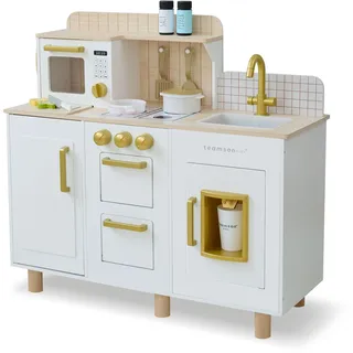 Teamson Kids Little Chef Hampton Holz-Kinderküche mit Eiswürfelspender, Spüle, Klickknöpfen und 17 Zubehörteilen