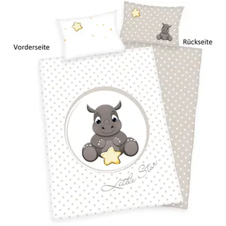 Herding ( Baby Best ) "Süßes Nashorn" Bettwäsche / Babybettwäsche / Kleinkinderbettwäsche, 100% Baumwolle ( Flanell ), 40x60 + 100x135 cm - Beige