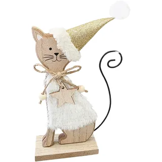 Dekofigur Weihnachtskatze: Weihnachtsfigur Holz, Holzfigur Weihnachten, Advent & Winter, Holzdeko Katze mit Mütze zum Hinstellen, Weihnachtsdeko Figur Innen, Deko Fensterbank, Geschenk Klein, 20 cm