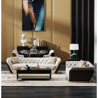 Sofagarnitur Garnituren Set Design Sofas Polster Couchen 32 Sitz Chesterfield - Weiß, Braun