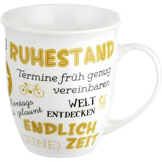 GILDE Porzellan Jumbo-Tasse mit Spruch zum Ruhestand, Geschenke für Rentner